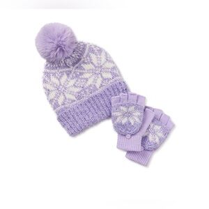 Holiday Time Girl's Tinsel Snowflake Hat and Gloves 2-Piece Set, Purple One Size